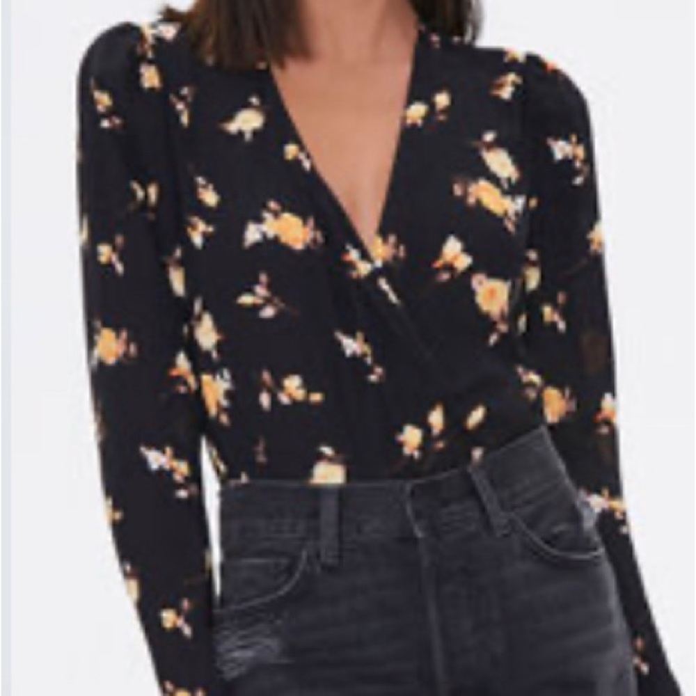 Forever 21 floral long sleeve body suit